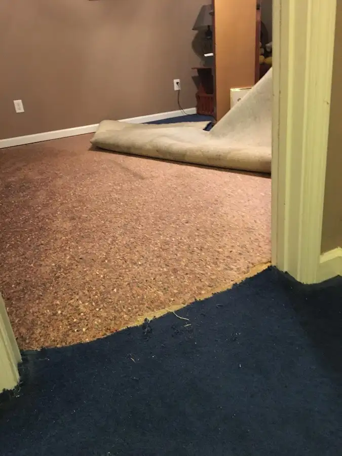 Carpet pad removal revealing water damage during Drying & Dehumidification in Hughson